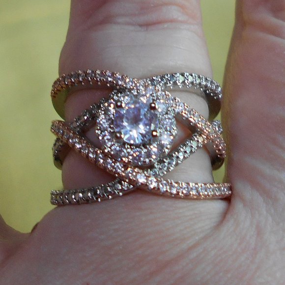 Silver and Rose Gold CZ Ring - Picture 3 of 6
